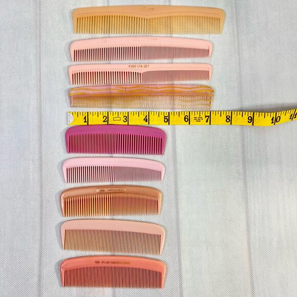 Rexall Nylon Vintage Hair Combs Set of 9 1950s Unbreakable Barber Salon Pink - Picture 1 of 6
